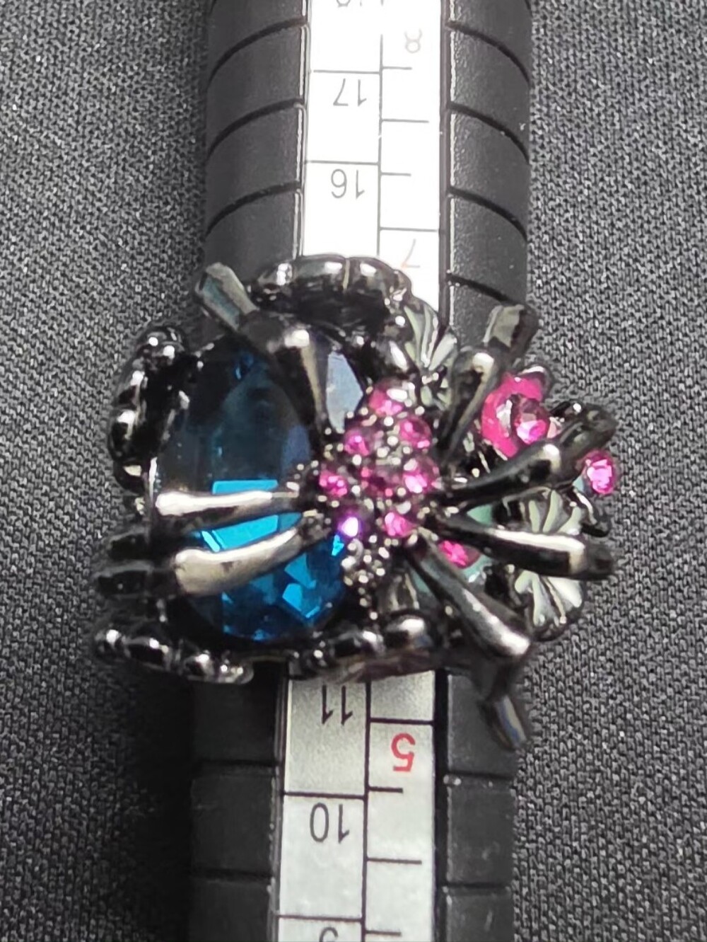 925 Sterling Silver Black Rhodium Spider Flower Ring Size 6–6.5 Gothic